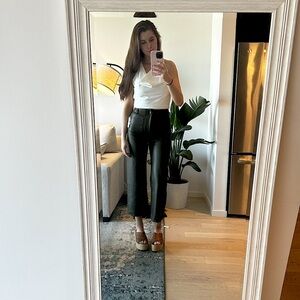 Green Wide-Leg Faux Leather Pants by Maeve